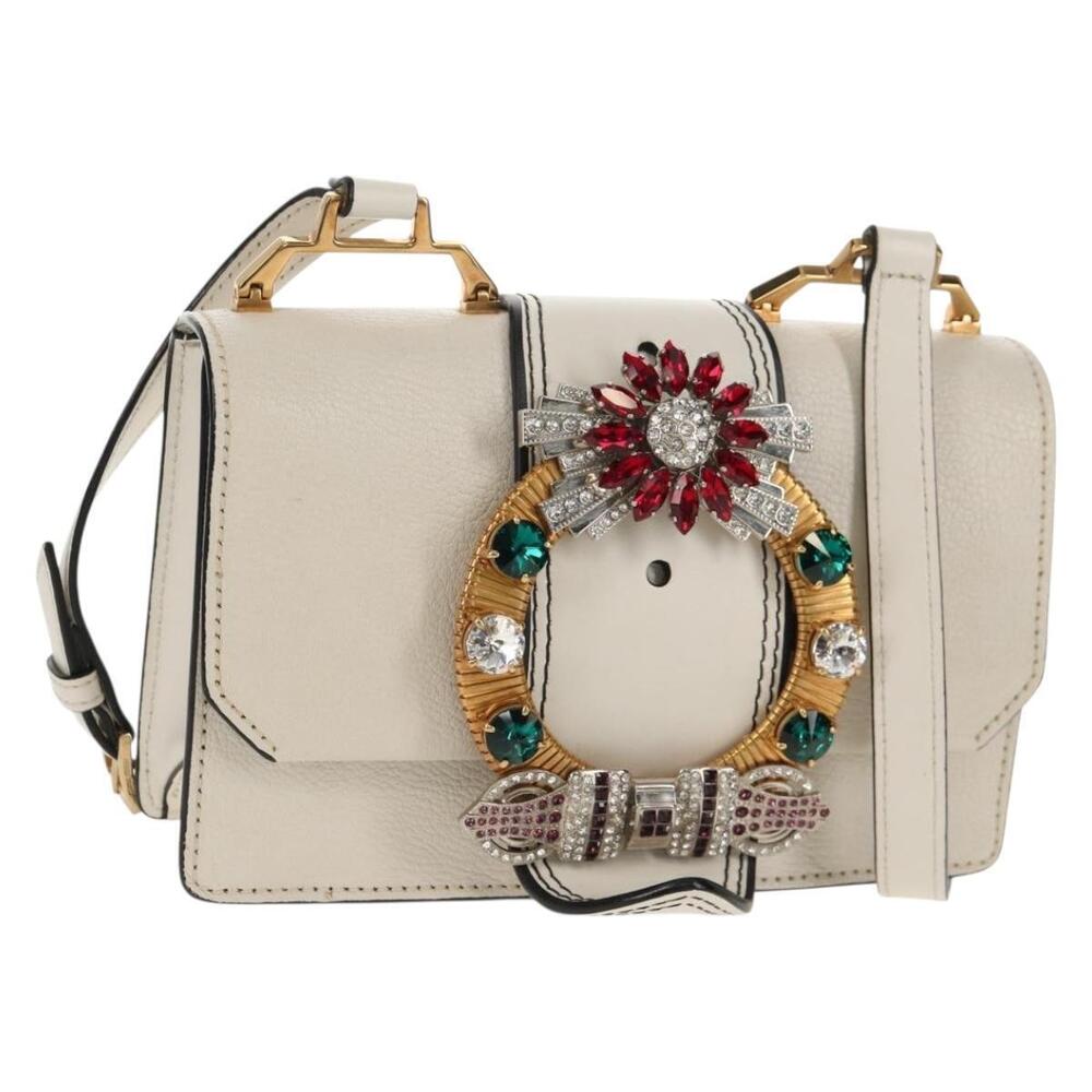 Miu Miu Mew Lady Shoulder Bag Leather White Gold Auth 154916V